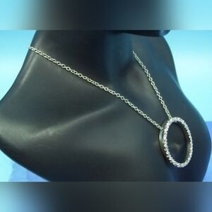 Cubic Zirconia Sterling Silver circle Pendant 925, Silver-plated chain